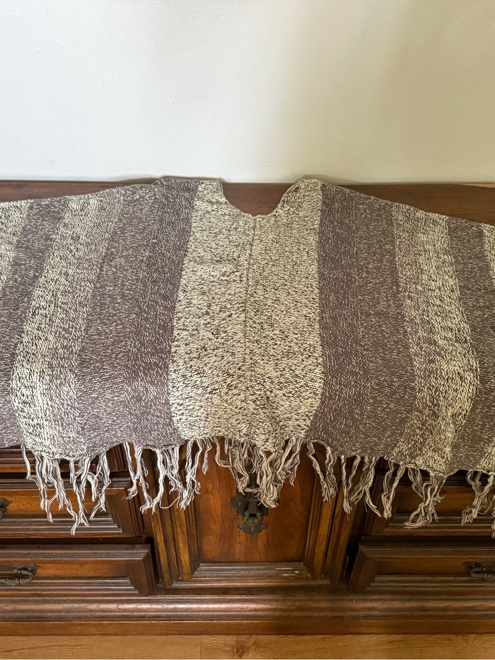 Lavender and Cream striped BOHO poncho
